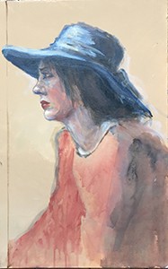 Visage de femme de profil avec un chapeau